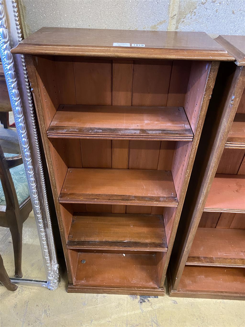 A pair of mahogany open fronted bookcases, width 53cm, depth 24cm, height 120cm